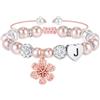 Turandoss Regalo per ragazze e bambine, braccialetto con fiori, perle rosa e strass, sfere a forma di cuore e lettere dalla A alla Z, regalo di compleanno per ragazze, figlie, nipote, Eine Grösse