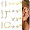 Chriscoco 7Paia Orecchini Donna Argento 925 Anallergici Set Orecchini Cerchio Huggie Placcato Oro 14K Piercing Orecchio Piercing Cartilagine Helix Trago Conch Multi Piercings