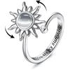 Milacolato Anello Antistress Regolabile Donna Ragazza Argento Loto Fiore Girasole Pietra di Luna Stellata Opale Fidget Anello di Ansia di Spinner Fantasia Gioielli Sole grigio