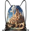 CHXtao Anime Castle Sky borsa con coulisse zaino per sport, viaggi, palestra, leggero, Nero , S, Classico