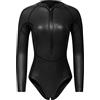 Mealoodiousmusea Muta da donna in neoprene con cerniera frontale, bikini per immersioni, nero lucido, XS