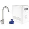 GROHE Blue Professional Starter Kit con Rubinetto Filtro Acqua, Bocca C, Acqua Filtrata Refrigerata e Frizzante, WiFi e Bluetooth, Supersteel, 31302DC2