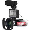 DIGNIFE Videocamera, Vootographicina Vlogging 4K for la registrazione Vlog 5 6MP 3.0. Inch 16x Digital Zoom Ir. Camcorder for fotocamera digitale WiFi for visione notturna con microfono(128G SD card,Blauw)