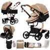 Magic ZC Pelle PU Passeggino Trio, Passeggino 3 in 1 con Doppia Modalità Push Reversibile, Trio Passeggini Neonati con Grande Navicella, Carrozzina per Neonati in Alluminio Pieghevole (L518 Beige)