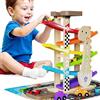 AmazingJoy 6x Pista macchinine montessori in Legno 2+ anni bambino e gioco bimbo 2+ anni maschio Rampa Auto con 6 Macchinine da Corsa Giochi in legno Regali intelligenti per bambini 1+ anno