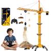 JONRRYIN Gru a Torre Telecomandata Alto 138 cm, 6 Canali 2,4 Hz RC Gru a Torre, Giocattolo da Costruzione Radiocomandata a 680° Rotazione con Luci per Bambini (Giallo)