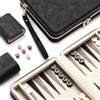 Lingle Set di backgammon per adulti e bambini, classica tavola da backgammon con dadi a dama, custodia pieghevole in finta pelle, set da gioco portatile da viaggio (nero)