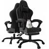 JUMMICO Sedia Gaming Ergonomica in tessuto, con Poggiapiedi e Supporto Lombare Massaggiante a 2 Punti, Braccioli Collegati Reclinabili, Schienale Reclinabile 90-135°, Portata Massima 150kg, Nero