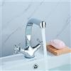 KenSyuInt Miscelatore a doppia leva per lavabo, a due manici, in stile retrò, per bagno, colore argento, con anima in ottone cromato