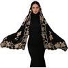 OhMill Sciarpa hijab nera modesta da donna musulmana ricamata in oro foulard scialle copricapo per donne islamiche, Grande Floreale, Taglia unica