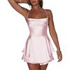 LYSINK Donne Sexy A-line Tinta Unita Backless Raso Abito Corto Estate Collo ad anello Senza Maniche Spaghetti Strape A Balze Mini Abito Tute