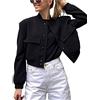 Megfie Bomber corto da donna, con bottoni, stile Varsity, con tasche, nero, X-Small