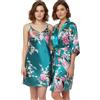 TRIFOLIUM Kimono - Accappatoio in Satin con Stampa Pavone e Fiori Kimono + Chemisette Blu Verdone Etichetta di Fabbrica S IT 42-44 (NG8701-S-TealBL-2PC)