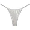 OBASDFD Women's Metallic Thong Bikini Bottom Low Rise Cheeky Swim Bottoms Beachwear(Light Silver,S)