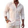 Ailisus Camicia in lino da uomo, a maniche lunghe, tinta unita, vestibilità normale, per il tempo libero, da uomo, per la spiaggia, S-3XL, bianco, 3XL
