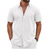 COOFANDY Camicia da uomo a maniche corte, in cotone, estiva, leggera, per il tempo libero, per le vacanze, per la spiaggia,, bianco, XL