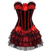 jutrisujo corsetto donna gonna abito set corset bustino sexy top pizzo banda corsetti gotica lingerie burlesque Halloween rosso M
