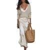 carotoe Set da donna a maniche lunghe, scollo a V, top in maglia e maxi abito sottoveste in raso, due pezzi abbinati outfit a due pezzi, Albicocca, XXL
