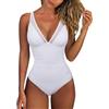 DOULAFASS Costume da bagno da donna con scollo a V, sexy, senza schiena, costume da bagno, bianco, XL