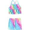Dtiaagto Costume da bagno a sirena per ragazze, 3 pezzi, costume da bagno tankini con volant con boyshort coda di pesce costumi da bagno da spiaggia per bambini 4-10 anni, Arcobaleno, 7-8 Anni