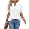 heekpek Maglietta Donna Maniche Corte Collo a V Magliette Estive T-Shirt Camicia Lino Cotone Estiva Top Elegante e Bottoni, Bianco, M