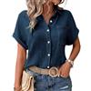 MSIYOW Camicia Donna Estiva Maglietta Elegante Maglia Maniche Corte Donna Bluse Eleganti Scollo a V Shirt Tinta Unita(L, Blu Marino)