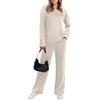 Generico Tailleur Donna Eleganti Tinte Unite - Vestiti Donna Casual, Set Classic Due Pezzi Caratteristico, Top Scollo Rotondo E Pantaloni - Adatto per La Primavera E L'autunno Beige L