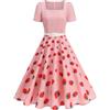 EFOGEP Abito Rockabilly da donna, vintage, a pois, con cintura | Abito a maniche corte, linea ad A, anni '50, per cocktail, matrimonio, festa, ballo di fine anno, lavoro, ufficio formale