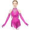 YiZYiF Abito da Ballo Latino per Ragazze con 1 Paio di Guanti a Rete Body da Danza Classica Moderna Vestito Pattinaggio Artistico Costume da Danza Rosa Caldo 15-16 Anni