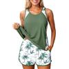 Generico Tankini Donna Mare Curvy Costume da Bagno Due Pezzi Push Up Canottiera e Pantaloncino Vita Alta Costume Tankini Imbottito Modellante Taglie Forti Sportivo Costumi Piscina Spiaggia Swimwear estate