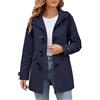 CMTOP Giacca Primaverile Donna Giubbotto Casual in Cotone Elegante Cappotto con Bottoni in Corno Leggera Utility Jacket con Cappuccio Militare Giacche Primavera Autunno(Blu Navy, M)