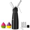Newaner 500ml Sifone Panna Montata, sifon da Casa e Cucina Alluminio con 3 Ugelli in Acciaio Inox e 1 Spazzola da Pulizza, per Decorazione Torte di Compleanno Pasticceria Panna Gelato e Dessert