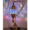 DEMMEX Lampada da Tavolo Turca Marocchina, Design Swan Neck in Vetro Mosaico Stile Tiffany, Fatto a Mano in Turchia, Altezza 38 cm (Multi-Blu)
