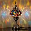 DEMMEX Lampada da comodino turca con mosaico marocchino, DEMMEX, in vetro Tiffany fatto a mano con mosaici unici, stile orientale esotico, paralume a globo grande da 16 cm, altezza 36 cm, realizzata a mano