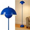 Alpinaluz Lampada da Terra in Metallo con Paralume Bombato - Design Retro Nordico - Luce Indiretta Verso il Basso - E27 - Interruttore a Pedale - Per Salotto e Interni (Blu Cobalto)