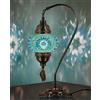 DEMMEX Lampada turca autentica DEMMEX, realizzata in Turchia, lampada da comodino da tavolo in mosaico marocchino turco, realizzata al 100% a mano, corpo in metallo color antico e base decorata, turchese