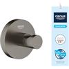 GROHE Start Gancio Accappatoio (Metallo, Fissaggio Nascosto, Viti e Tasselli Inclusi, QuickGlue per Installazione Rapida), Dimensione 45 mm, Grigio Antracite Spazzolato Hard Graphite, 41063AL0