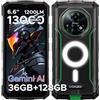 DOOGEERugged Fire 5 Ultra Rugged Smartphone, 36GB+128GB/2TB Telefono Indistruttibile, 1200LM, MTK G81, 13000mAh 6.6 Cellulare Antiurto Android 16, 48MP, Camping Lights/4G Dual SIM/Fingerprint/Face ID/NFC