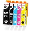 Clywenss 580 581 XXL Cartucce d'inchiostro Compatibili con Canon PGI-580XXL CLI-581XXL per Pixma TR7550 TR8550 TS9550 TS6150 TR8500 TS6151 TS6250 TS6251 TS6350 TS6351 TS8250 TS8251 Cartuccia, 5-Pezzi