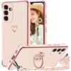 XTCASE Cover per Samsung Galaxy A27 5G con Cordino e Anello Supporto, Custodia Sottile Morbido Silicone TPU Antiurto Dorata Placcatura Protettiva Case con Regolabile Collana Tracolla, Rosa