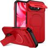 xinyunew custodia per Google Pixel 9A con ring stand magnetico, cover militare antiurto con protezione fotocamera scorrevole compatible with MagSafe ricarica wireless Rosso