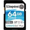 Kingston SDG3/64GB Scheda di Memoria SD (64GB SDXC Canvas Go Plus 170R C10 UHS-I U3 V30)