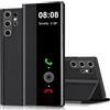 Nshkeji Custodia per Samsung Galaxy S24 Ultra 5G, trasparente, con supporto, pieghevole, touch screen, ultra sottile, in pelle, colore nero