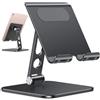 OMOTON - Supporto per tablet regolabile migliorato, pieghevole, base pesante in alluminio, robusto dock con design del foro per iPad Mini Pro Air e telefoni, per i supporti (3,5-13 pollici), nero