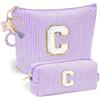 HIVTE Borsa Cosmetici Viola Personalizzata con Portachiavi a Farfalla e Nappa, Pochette Trucco con Iniziale C per Ragazze