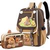 JIABAOZ Zaino Capibara Scuola Elementare, Zaino per Bambino Capibara con Astuccio e Portachiavi, Cartone Animato Borsa Scuola di Grande Capacità per Ragazze e Ragazzi (K)