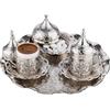 DEMMEX Set da portata per caffè greco arabo turco 2024 con tazze, piattini, portabicchieri, coperchi, zuccheriera, coperchio e vassoio, 11 pezzi (argento), medio