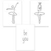 ChicResult Line Art - Set di 3 quadri da parete BE YOU, moderni, in bianco e nero, con scritta, ballerina (3 x DIN A4 senza cornice)