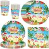 AINIUNIU Set di Stoviglie Hawaiane Aloha per Feste per 20 Ospiti, 60 Stoviglie per Feste Hawaiane, Include Piatti di Carta, Tovaglioli e Bicchieri di Carta, Decorazioni per Feste Estive a Tema Tropicale