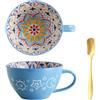 Xfeyaqlo Ciotola Colazione Ceramica, Tazza Colazione Grande, 500ml Ciotola Avena, Tazze Caffe (Fiori Blu)